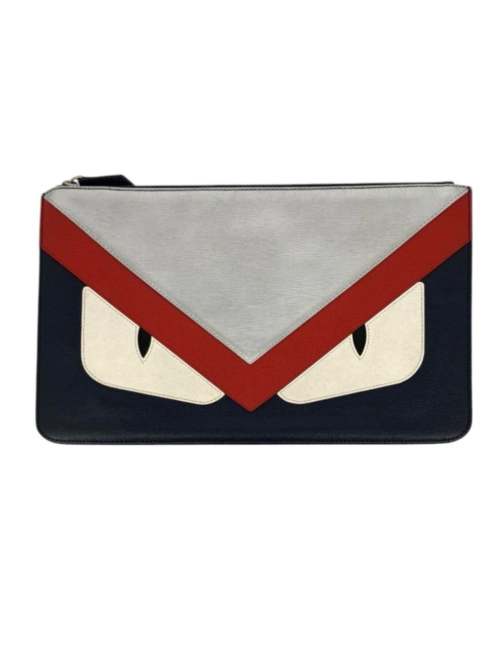 Fendi Black, Red & White Monster-Eye Zip Clutch